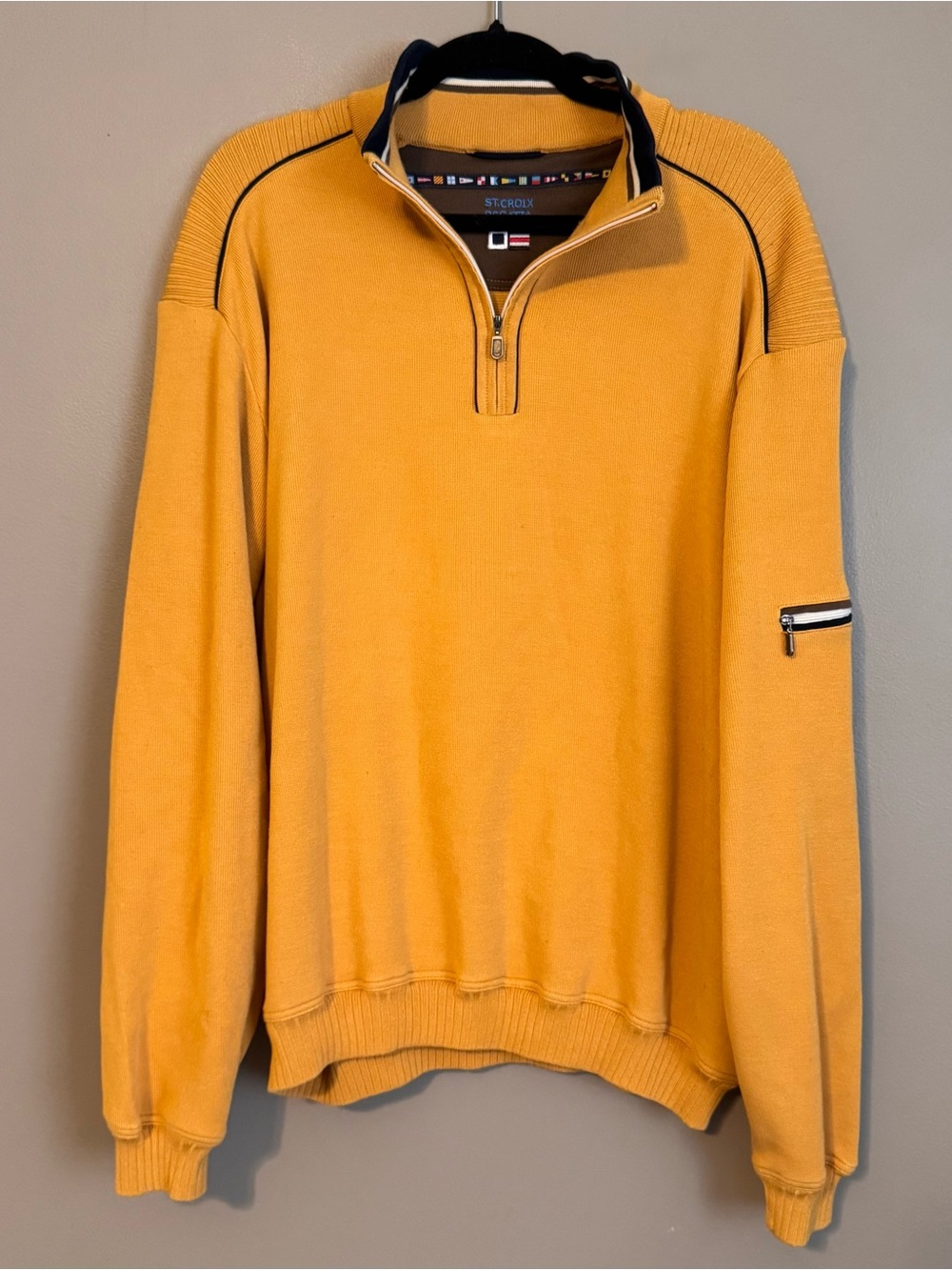St Croix Regatta Mustard Yellow 1/4 Zip Mock Neck Knit Zip Detail Sweater Men XL